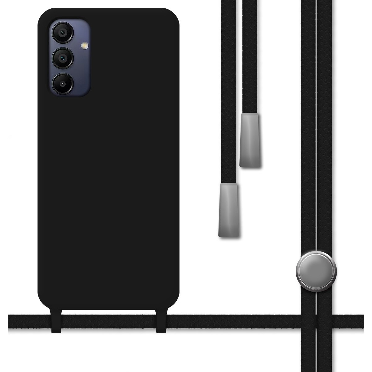 Funda Silicona Líquida con Cordón para Samsung Galaxy A25 5G color Negra