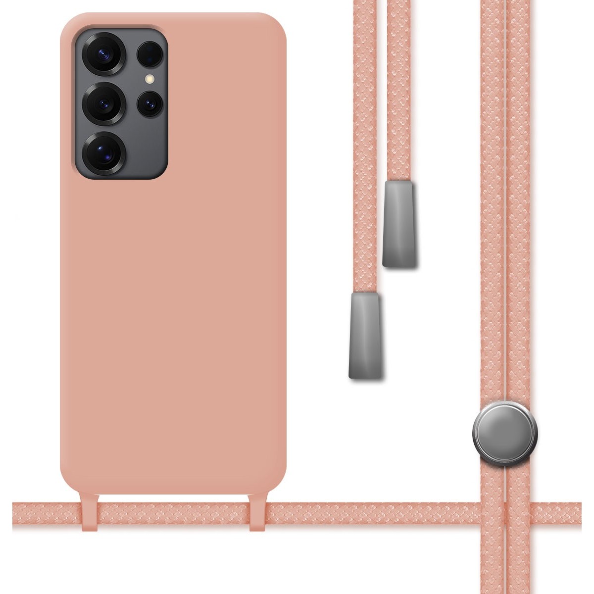 Funda Silicona Líquida con Cordón para Samsung Galaxy S25 Ultra 5G color Rosa