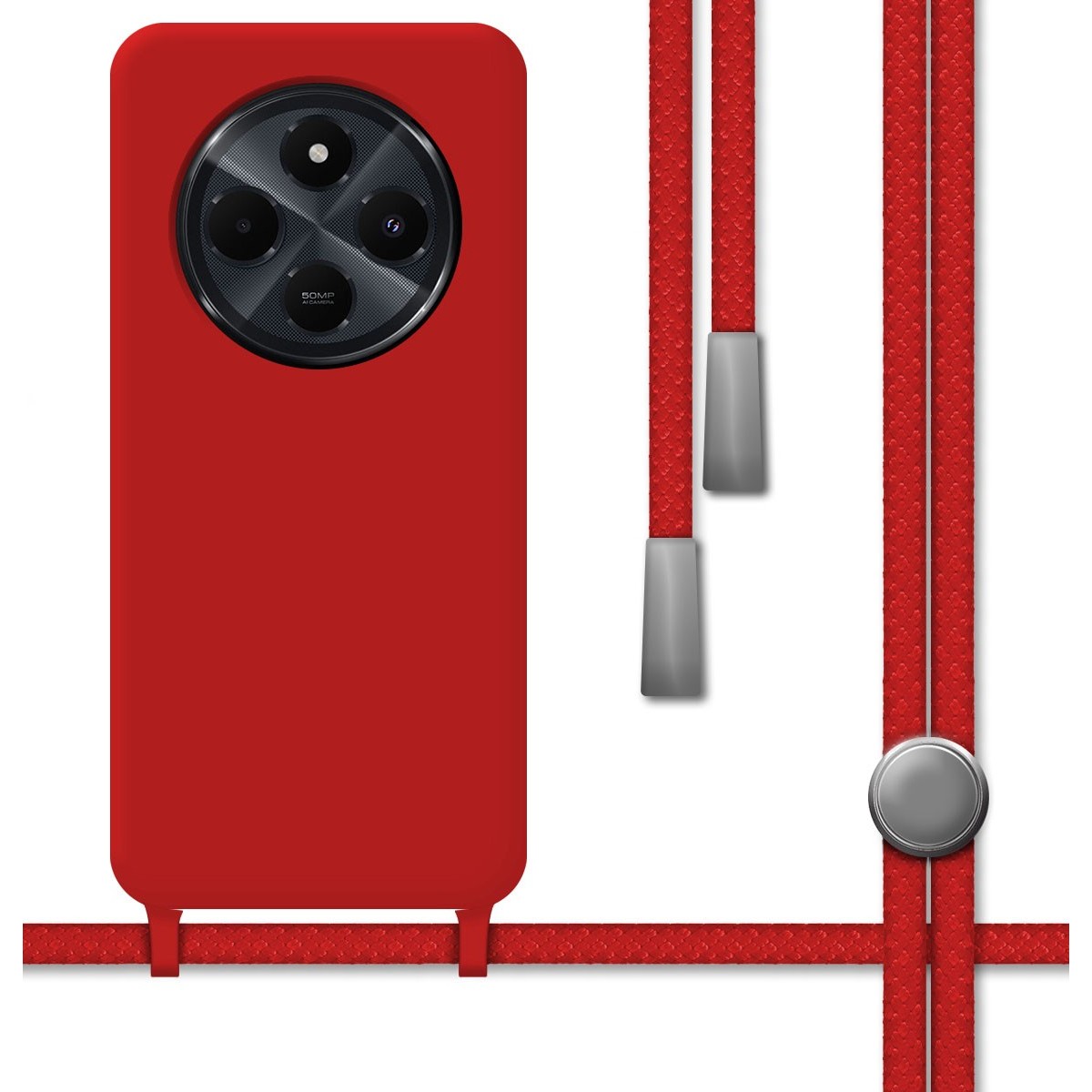Funda Silicona Líquida con Cordón para Xiaomi Redmi 14C color Roja
