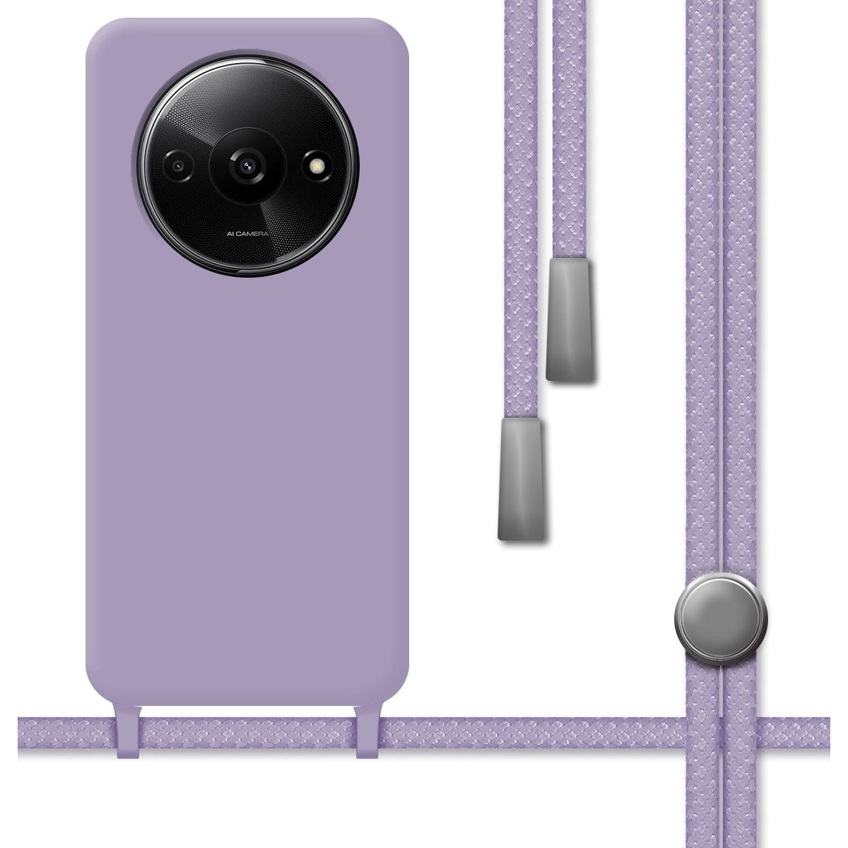 Funda Silicona Líquida con Cordón para Xiaomi Redmi A3 color Morada