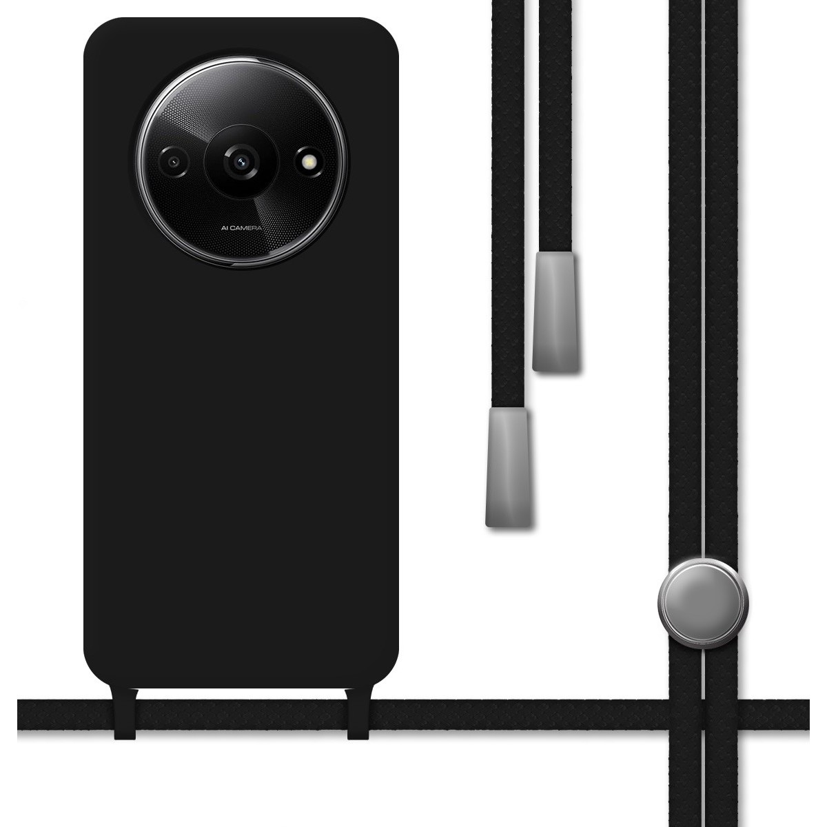 Funda Silicona Líquida con Cordón para Xiaomi Redmi A3 color Negra