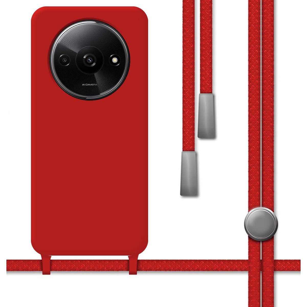Funda Silicona Líquida con Cordón para Xiaomi Redmi A3 color Roja