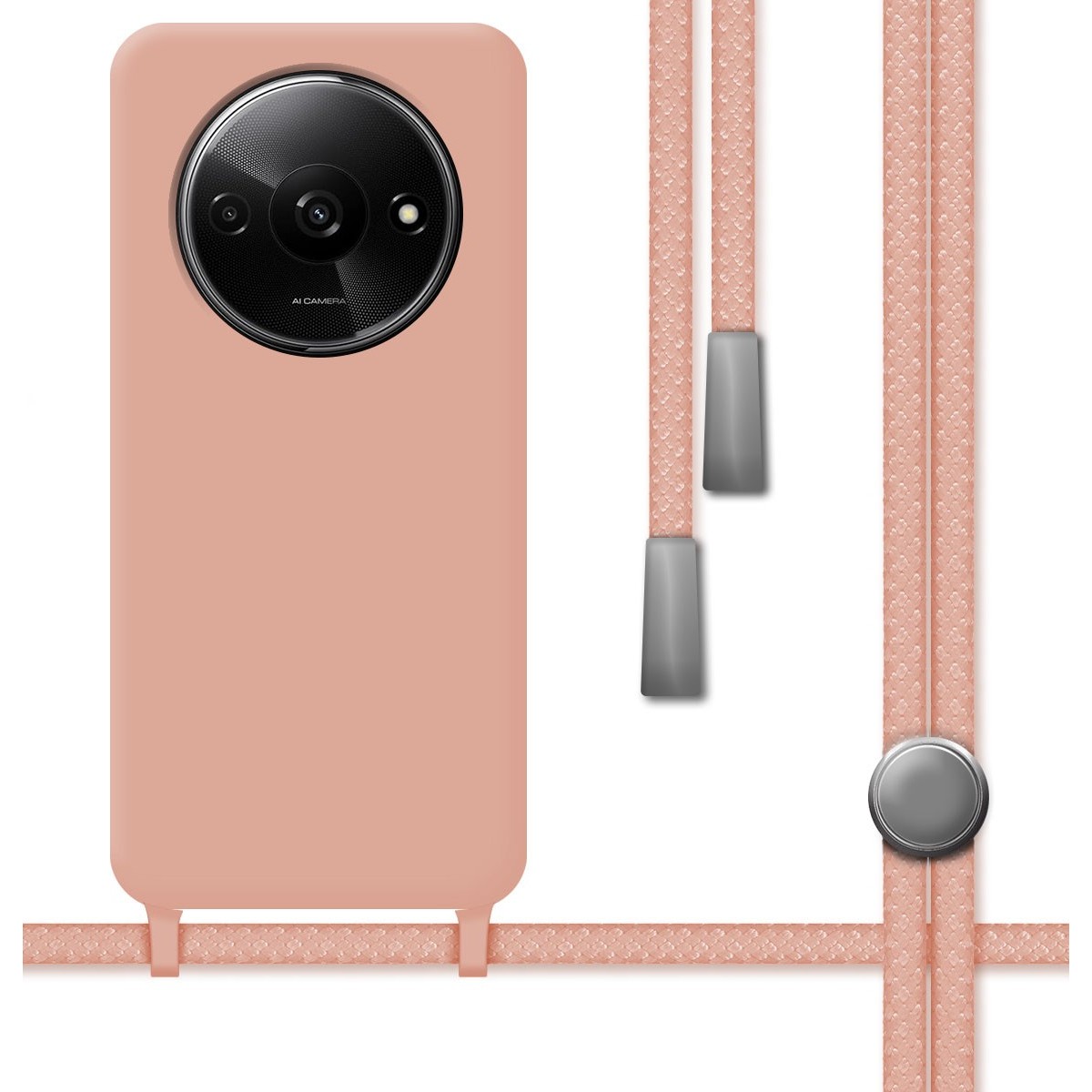 Funda Silicona Líquida con Cordón para Xiaomi Redmi A3 color Rosa
