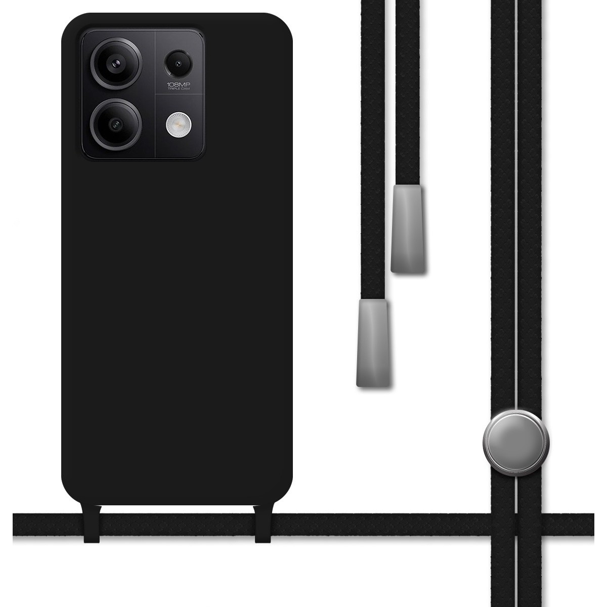 Funda Silicona Líquida con Cordón para Xiaomi Redmi Note 13 5G color Negra