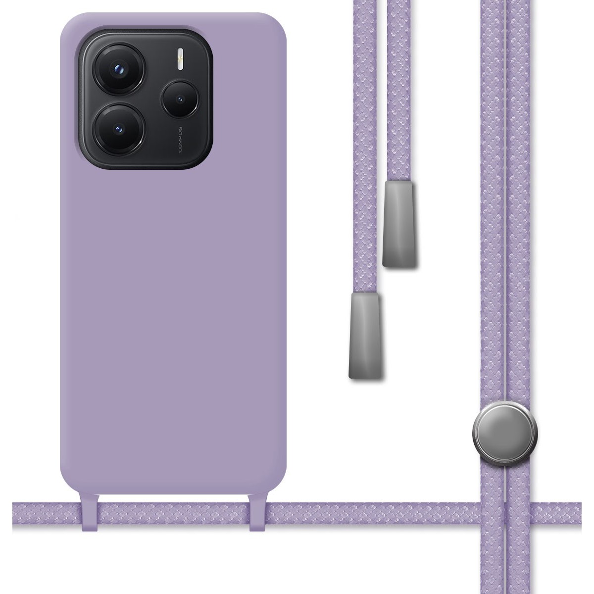 Funda Silicona Líquida con Cordón para Xiaomi Redmi Note 14 5G color Morada