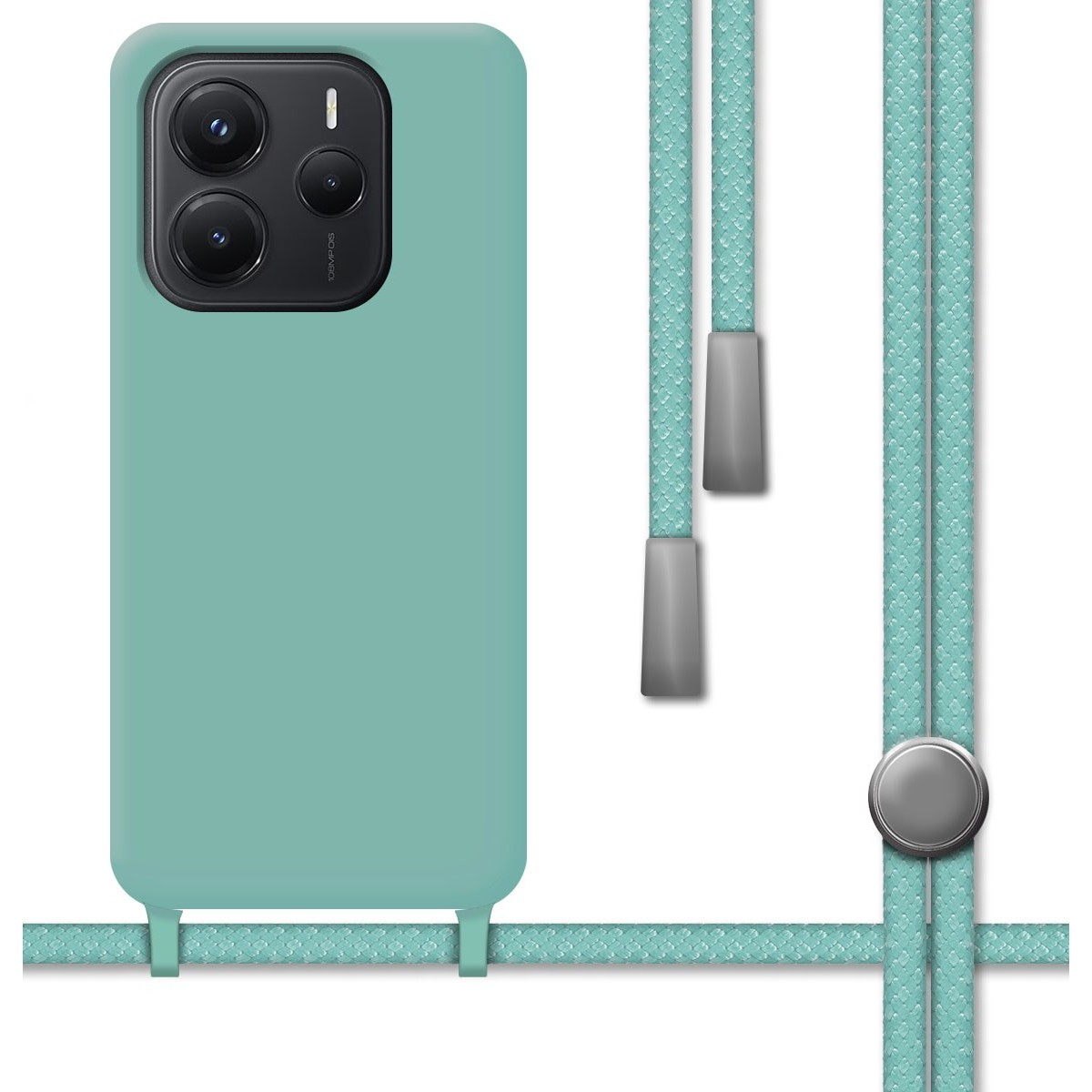 Funda Silicona Líquida con Cordón para Xiaomi Redmi Note 14 5G color Verde