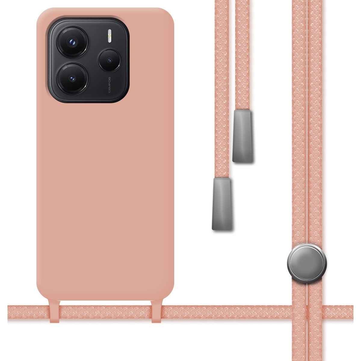 Funda Silicona Líquida con Cordón para Xiaomi Redmi Note 14 5G color Rosa