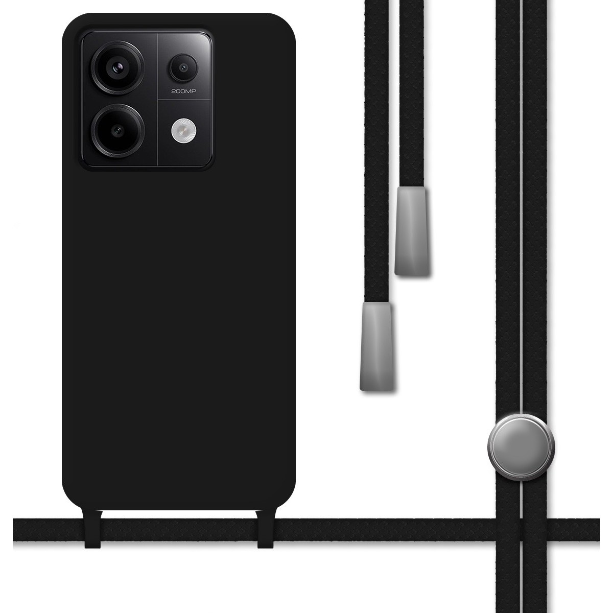 Funda Silicona Líquida con Cordón para Xiaomi Poco X6 5G color Negra