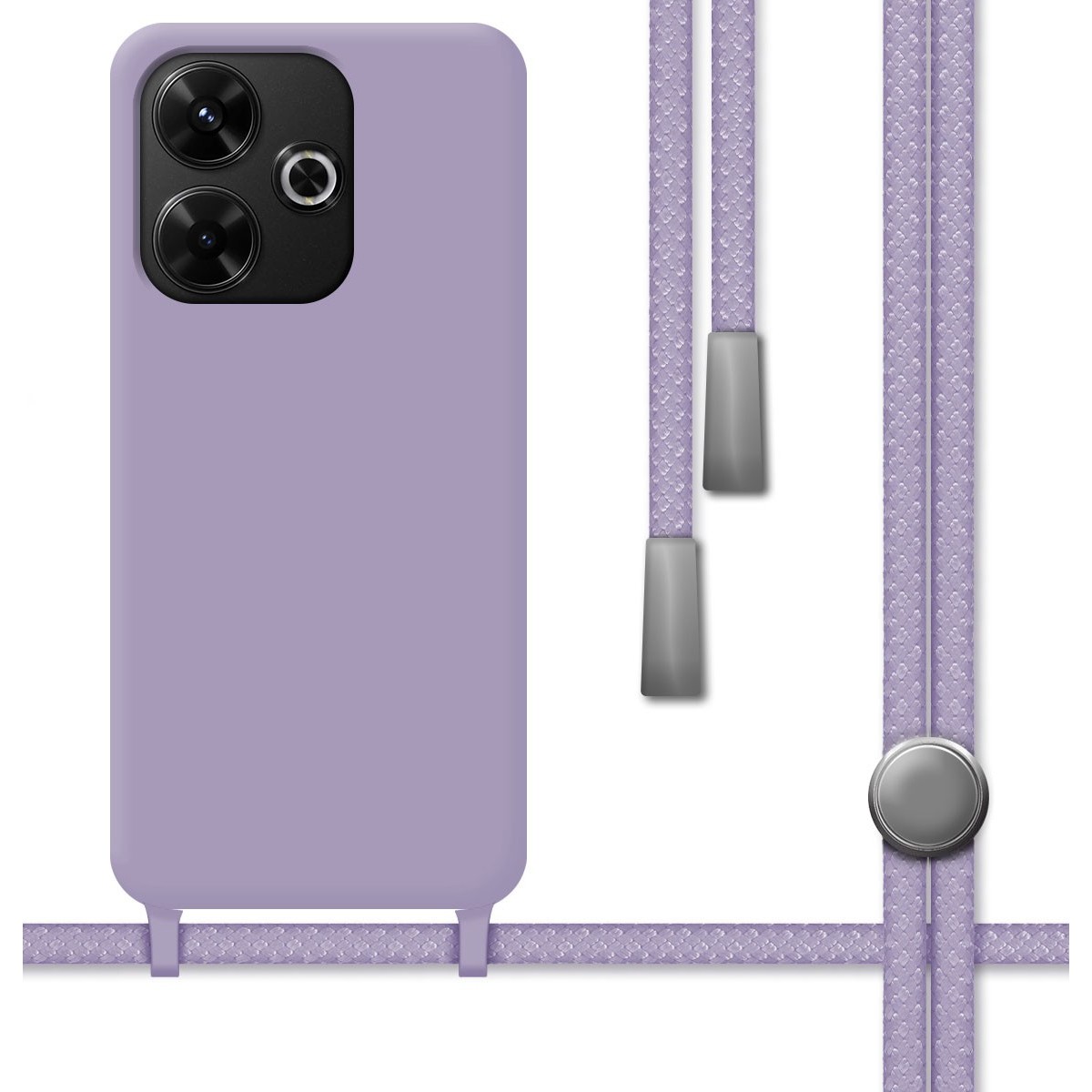 Funda Silicona Líquida con Cordón para Xiaomi Poco M6 4G color Morada