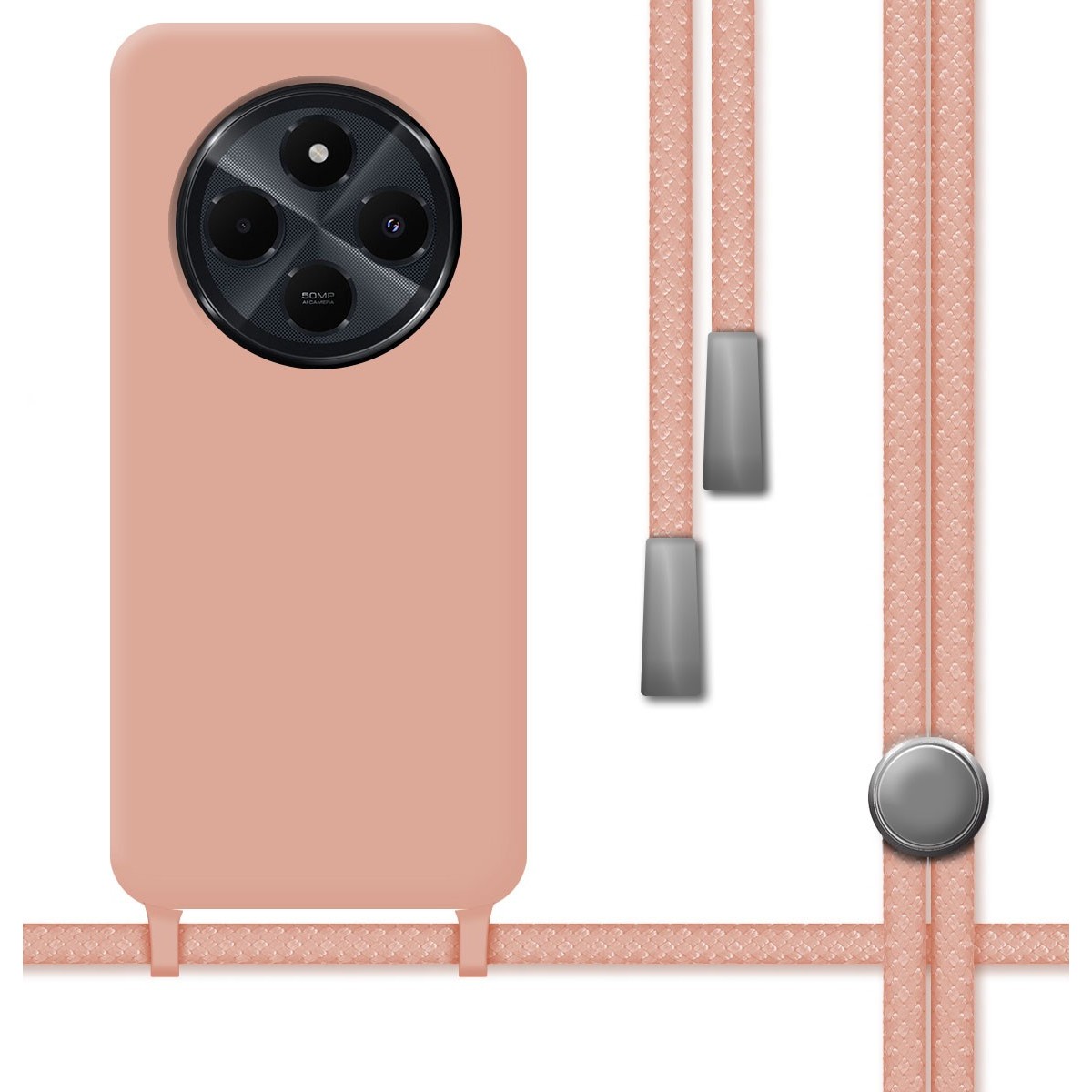 Funda Silicona Líquida con Cordón para Xiaomi Poco C75 color Rosa