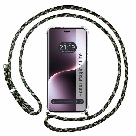 Funda Colgante Transparente para Huawei Honor Magic 7 Lite 5G con Cordon Verde / Dorado