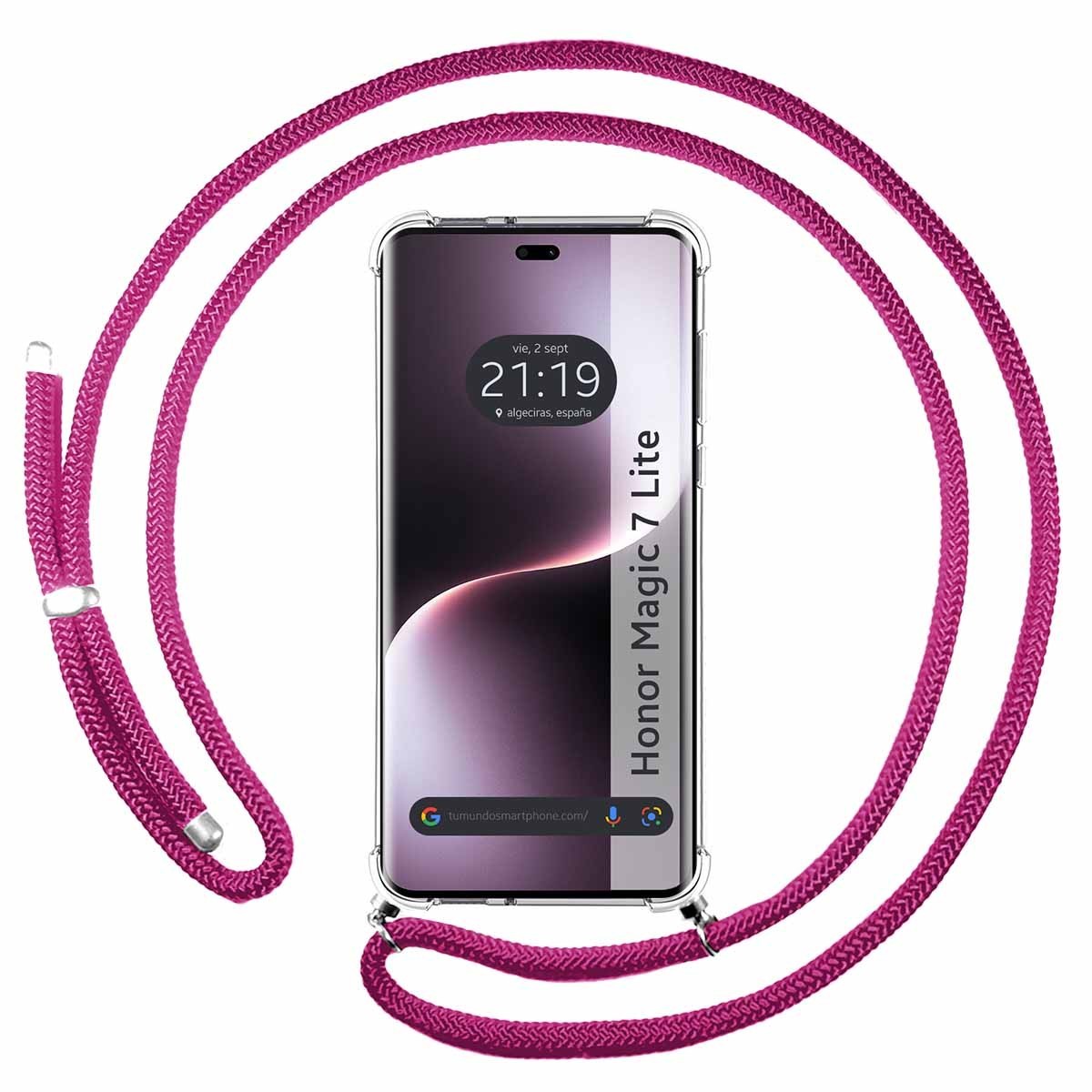 Funda Colgante Transparente para Huawei Honor Magic 7 Lite 5G con Cordon Rosa Fucsia