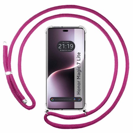 Funda Colgante Transparente para Huawei Honor Magic 7 Lite 5G con Cordon Rosa Fucsia