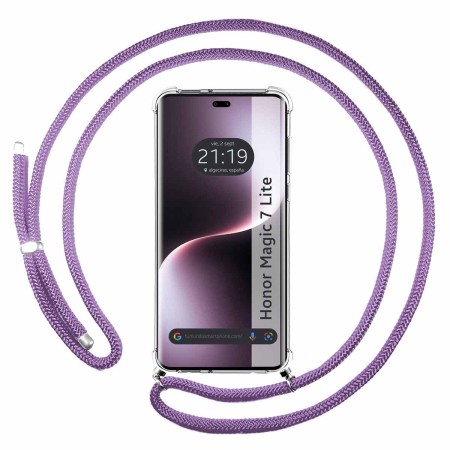 Funda Colgante Transparente para Huawei Honor Magic 7 Lite 5G con Cordon Morado