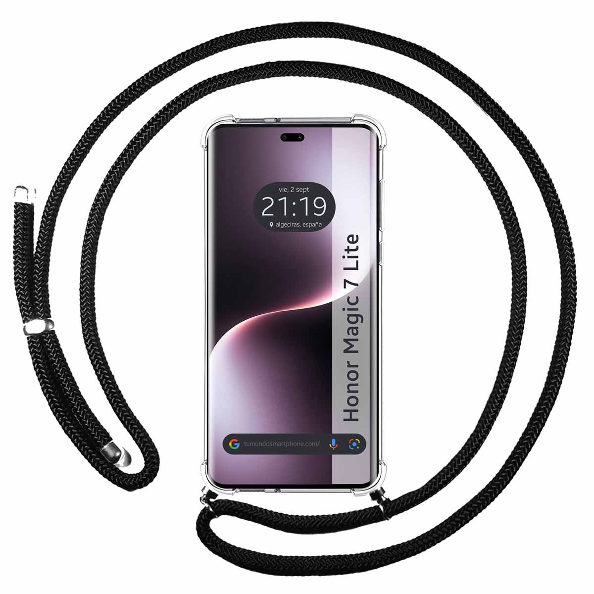 Funda Colgante Transparente para Huawei Honor Magic 7 Lite 5G con Cordon Negro