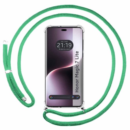 Funda Colgante Transparente para Huawei Honor Magic 7 Lite 5G con Cordon Verde Agua