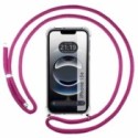 Funda Colgante Transparente para iPhone 16e (6.1) con Cordon Rosa Fucsia