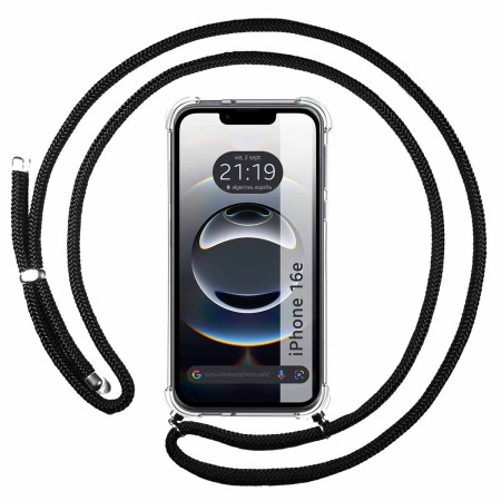 Funda Colgante Transparente para iPhone 16e (6.1) con Cordon Negro