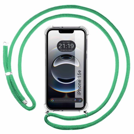 Funda Colgante Transparente para iPhone 16e (6.1) con Cordon Verde Agua