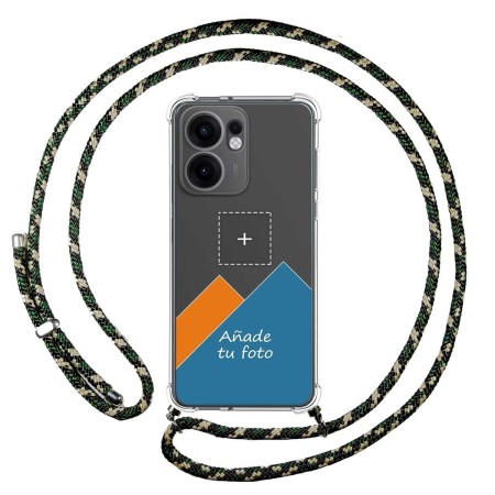 Personaliza tu Funda Colgante Transparente para Oppo Reno 13F 4G / 13 F 5G con Cordon Verde / Dorado Dibujo Personalizada