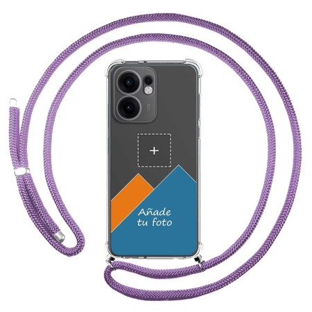 Personaliza tu Funda Colgante Transparente para Oppo Reno 13F 4G / 13 F 5G con Cordon Morado Dibujo Personalizada