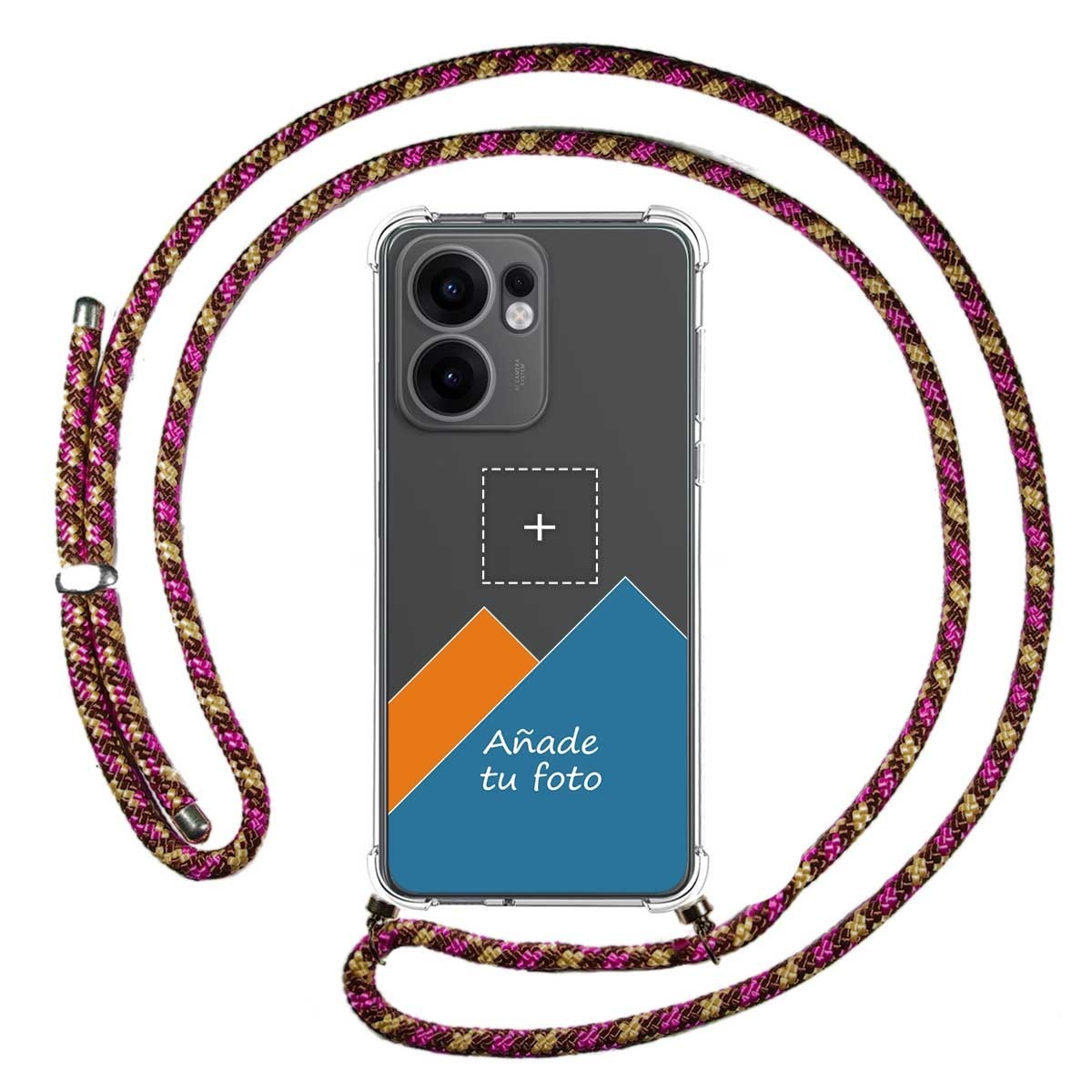 Personaliza tu Funda Colgante Transparente para Oppo Reno 13F 4G / 13 F 5G con Cordon Rosa / Dorado Dibujo Personalizada