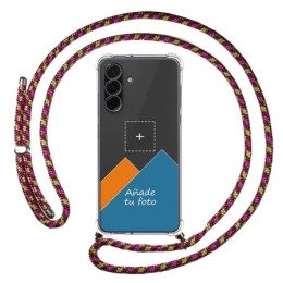 Personaliza tu Funda Colgante Transparente para Samsung Galaxy A36 5G con Cordon Rosa / Dorado Dibujo Personalizada