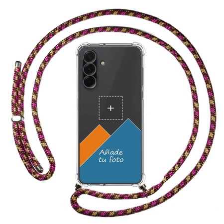 Personaliza tu Funda Colgante Transparente para Samsung Galaxy A56 5G con Cordon Rosa / Dorado Dibujo Personalizada