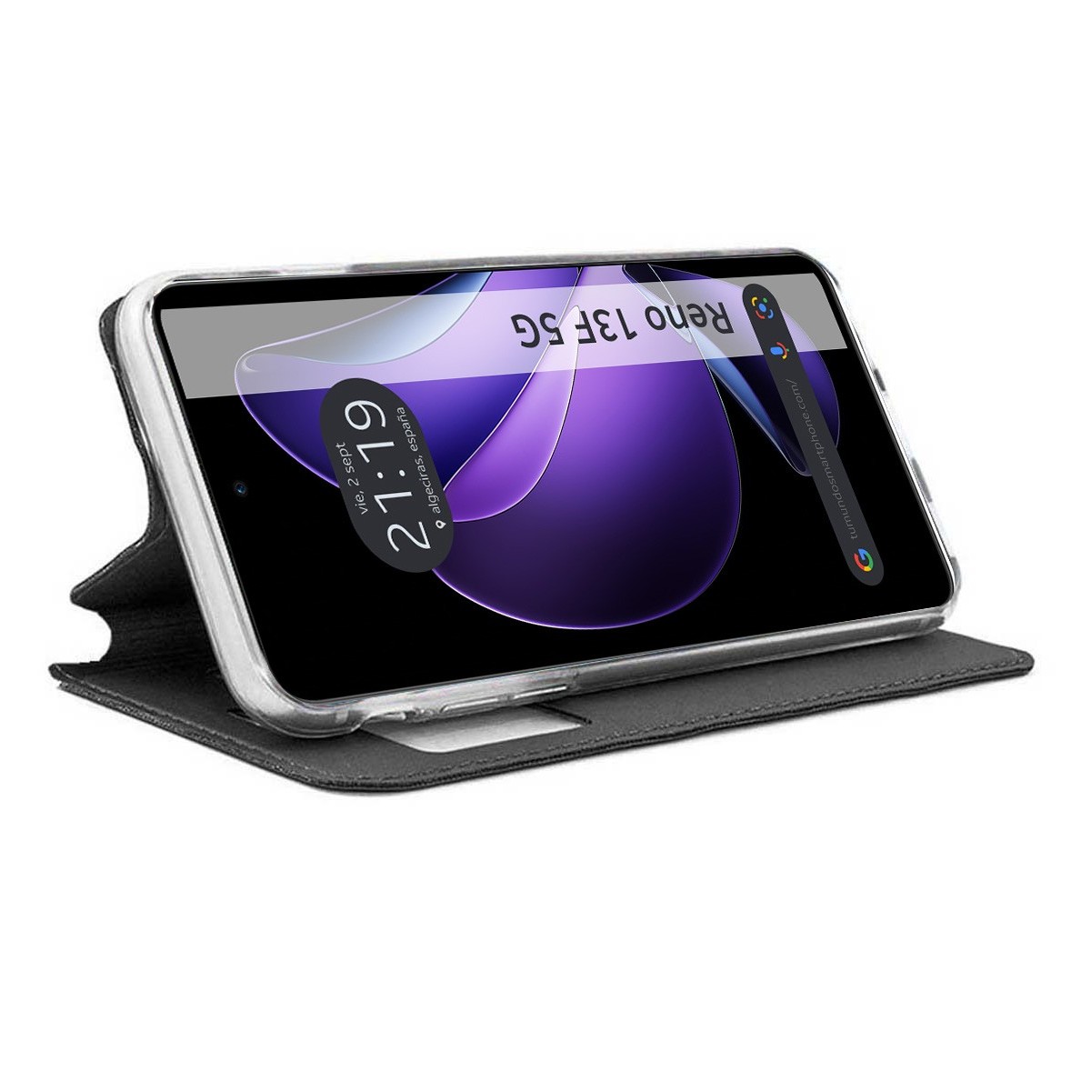 Funda Libro Soporte con Ventana para Oppo Reno 13F 4G / 13 F 5G color Negra