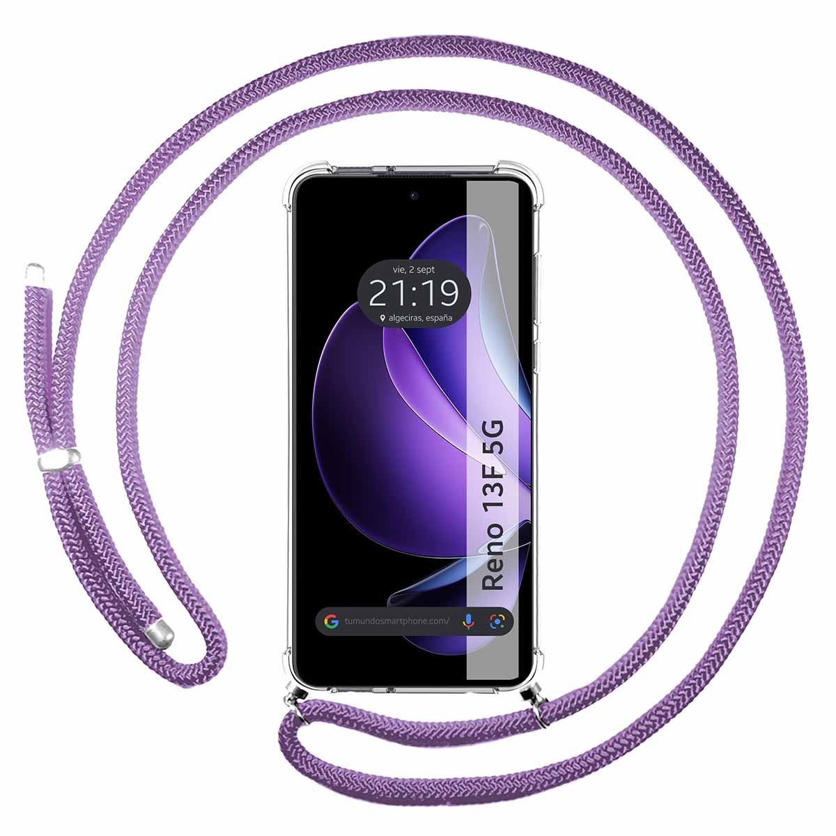 Funda Colgante Transparente para Oppo Reno 13F 4G / 13 F 5G con Cordon Morado