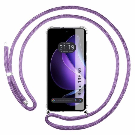 Funda Colgante Transparente para Oppo Reno 13F 4G / 13 F 5G con Cordon Morado
