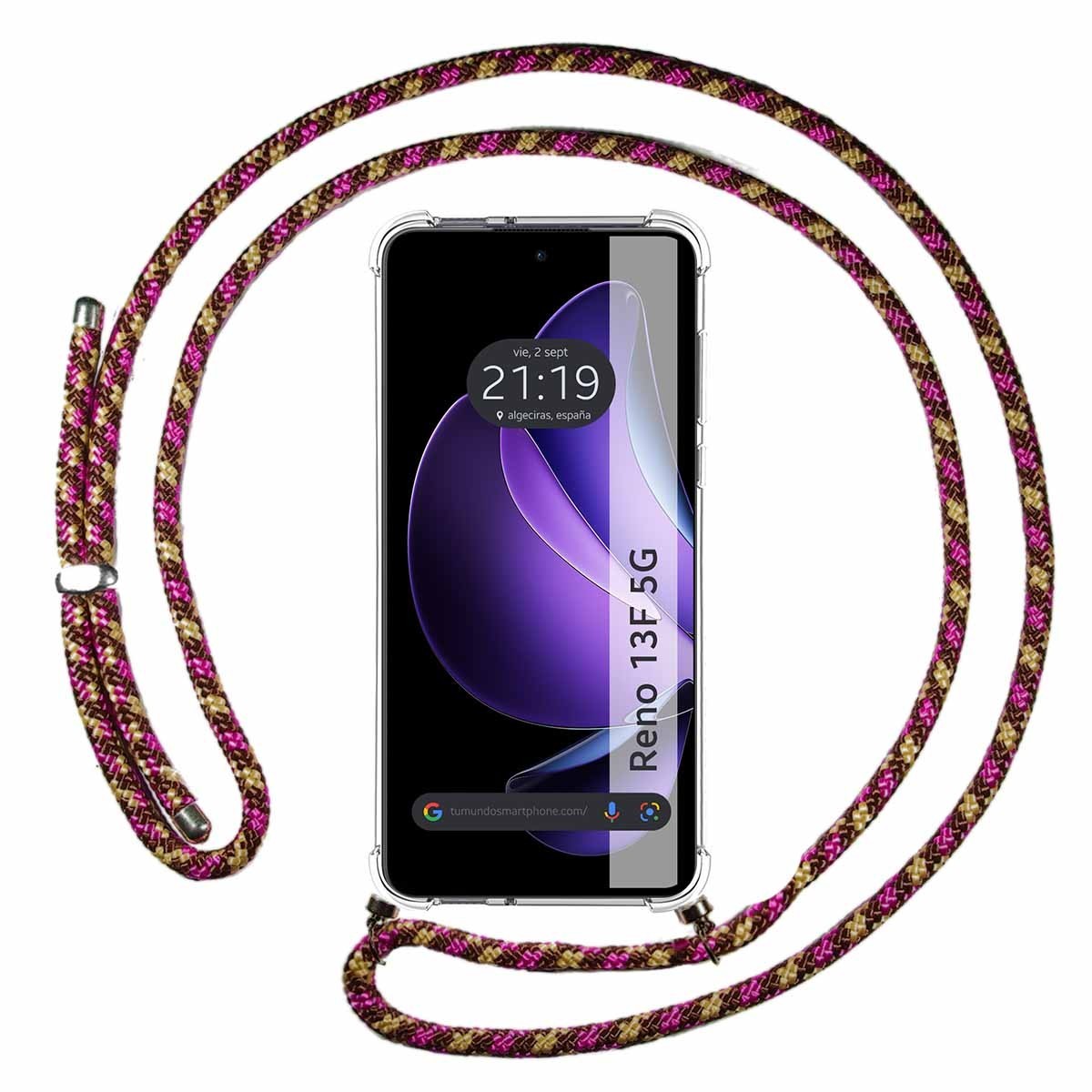 Funda Colgante Transparente para Oppo Reno 13F 4G / 13 F 5G con Cordon Rosa / Dorado