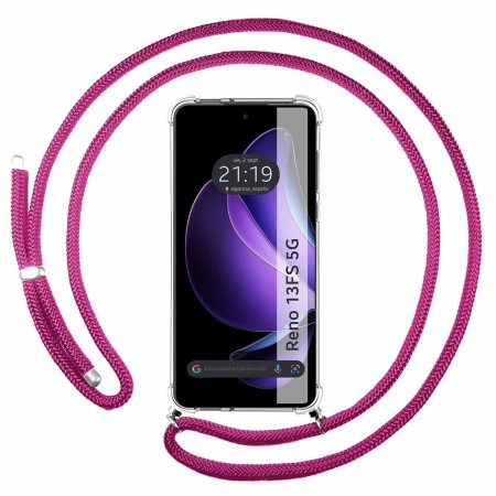 Funda Colgante Transparente para Oppo Reno 13FS 4G / 13 FS 5G con Cordon Rosa Fucsia