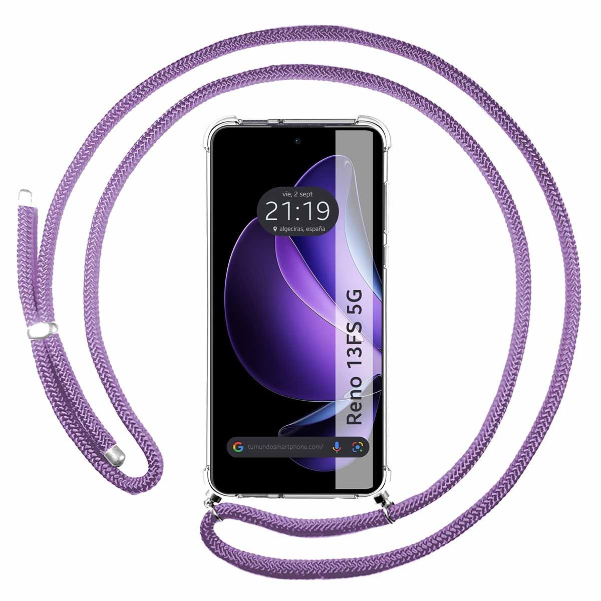 Funda Colgante Transparente para Oppo Reno 13FS 4G / 13 FS 5G con Cordon Morado