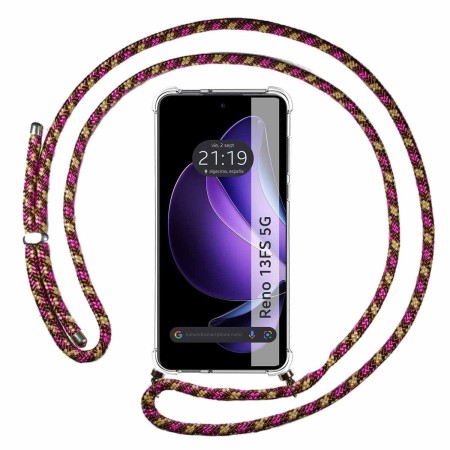 Funda Colgante Transparente para Oppo Reno 13FS 4G / 13 FS 5G con Cordon Rosa / Dorado