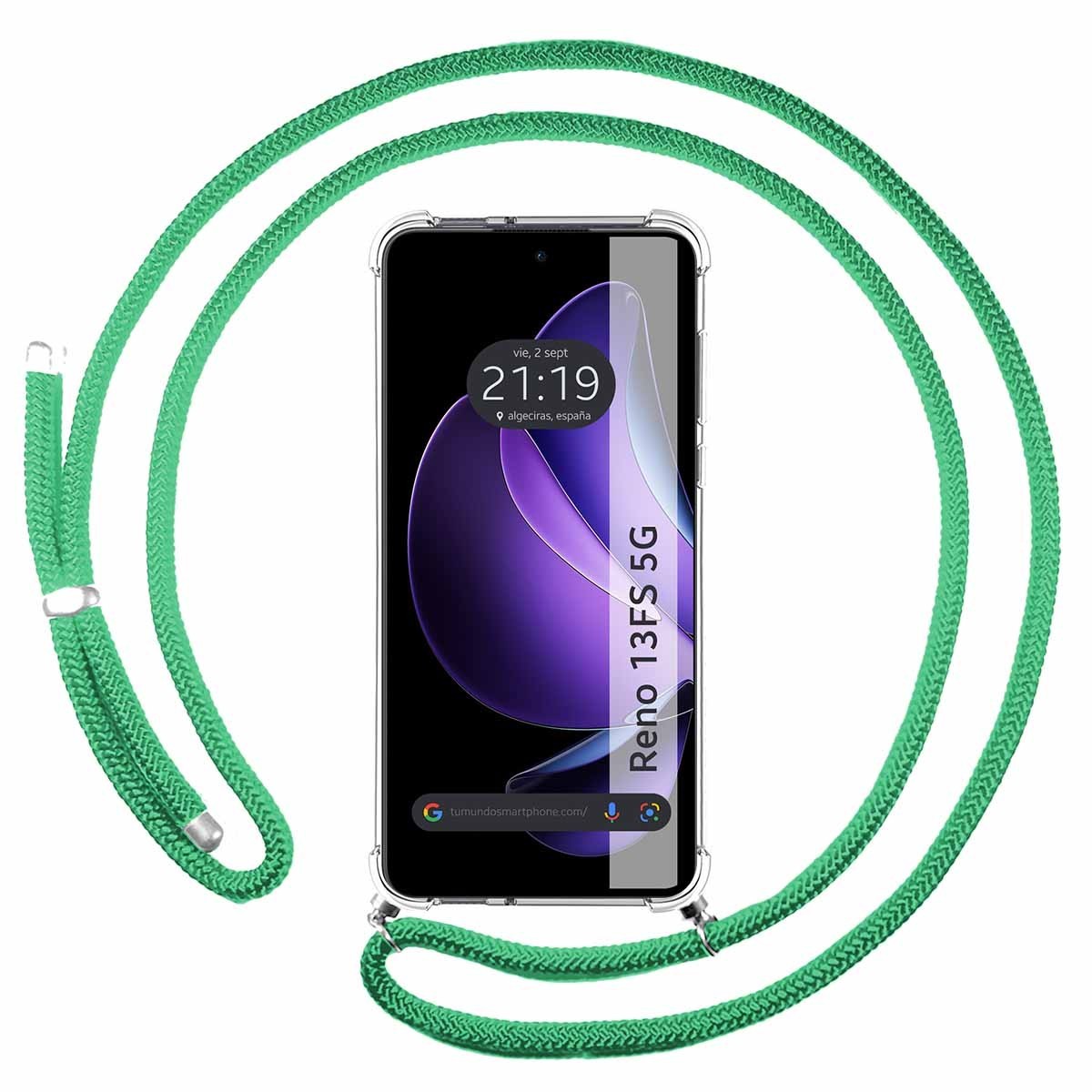 Funda Colgante Transparente para Oppo Reno 13FS 4G / 13 FS 5G con Cordon Verde Agua
