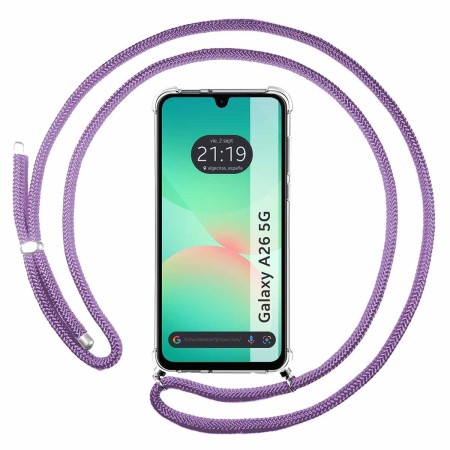 Funda Colgante Transparente para Samsung Galaxy A26 5G con Cordon Morado