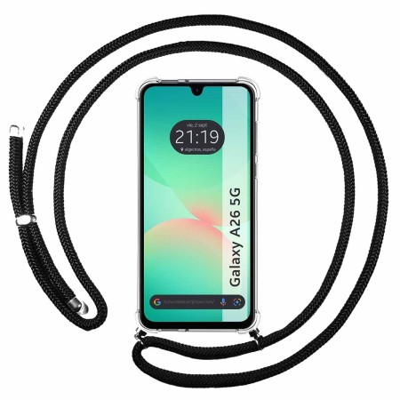 Funda Colgante Transparente para Samsung Galaxy A26 5G con Cordon Negro