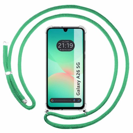 Funda Colgante Transparente para Samsung Galaxy A26 5G con Cordon Verde Agua