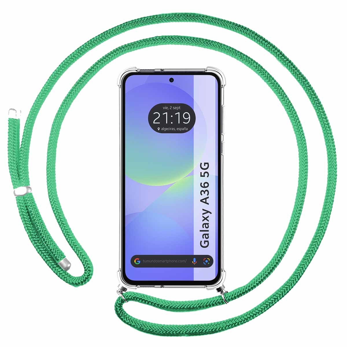 Funda Colgante Transparente para Samsung Galaxy A36 5G con Cordon Verde Agua