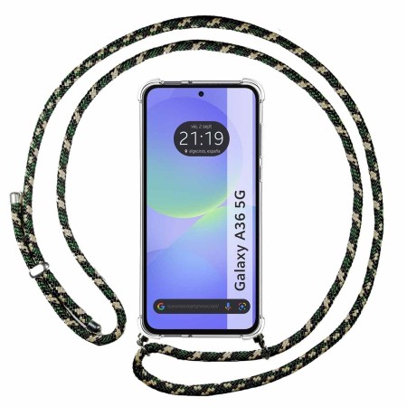 Funda Colgante Transparente para Samsung Galaxy A56 5G con Cordon Verde / Dorado