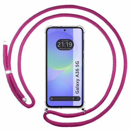 Funda Colgante Transparente para Samsung Galaxy A56 5G con Cordon Rosa Fucsia