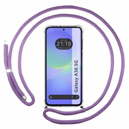Funda Colgante Transparente para Samsung Galaxy A56 5G con Cordon Morado