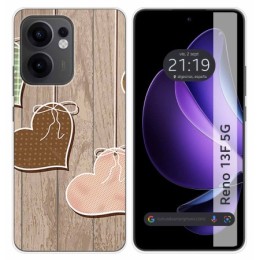Funda Silicona para Oppo Reno 13F 4G / 13 F 5G diseño Corazones Madera Dibujos