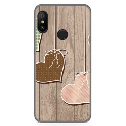 Funda Gel Tpu para Xiaomi Redmi 6 Pro / Mi A2 Lite Diseño Corazones Madera Dibujos