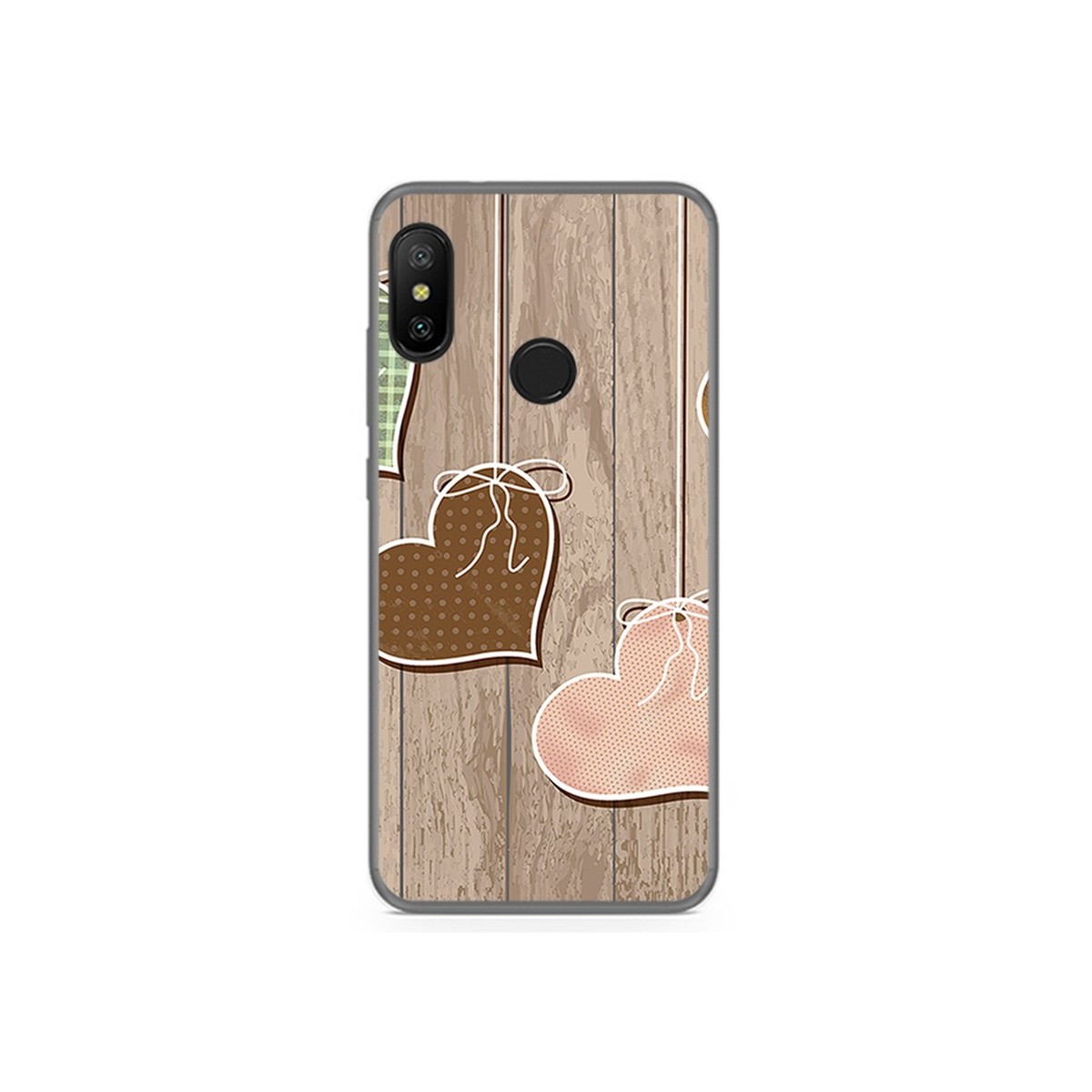 Funda Gel Tpu para Xiaomi Redmi 6 Pro / Mi A2 Lite Diseño Corazones Madera Dibujos