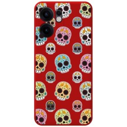 Funda Silicona Líquida Roja para Oppo Reno 13F 4G / 13 F 5G diseño Catrina Dibujos