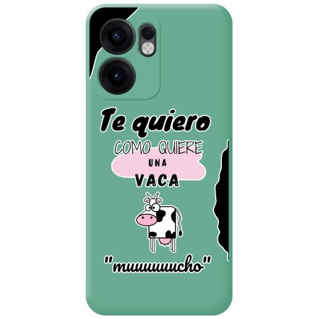 Funda Silicona Líquida Verde para Oppo Reno 13F 4G / 13 F 5G diseño Vaca Dibujos