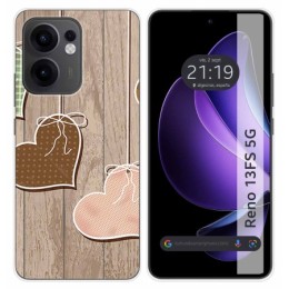 Funda Silicona para Oppo Reno 13FS 4G / 13 FS 5G diseño Corazones Madera Dibujos
