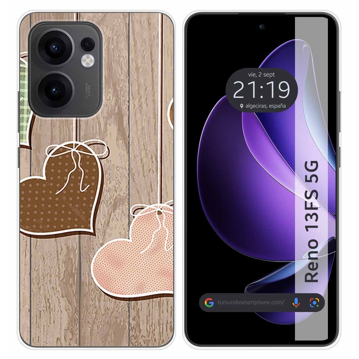 Funda Silicona para Oppo Reno 13FS 4G / 13 FS 5G diseño Corazones Madera Dibujos